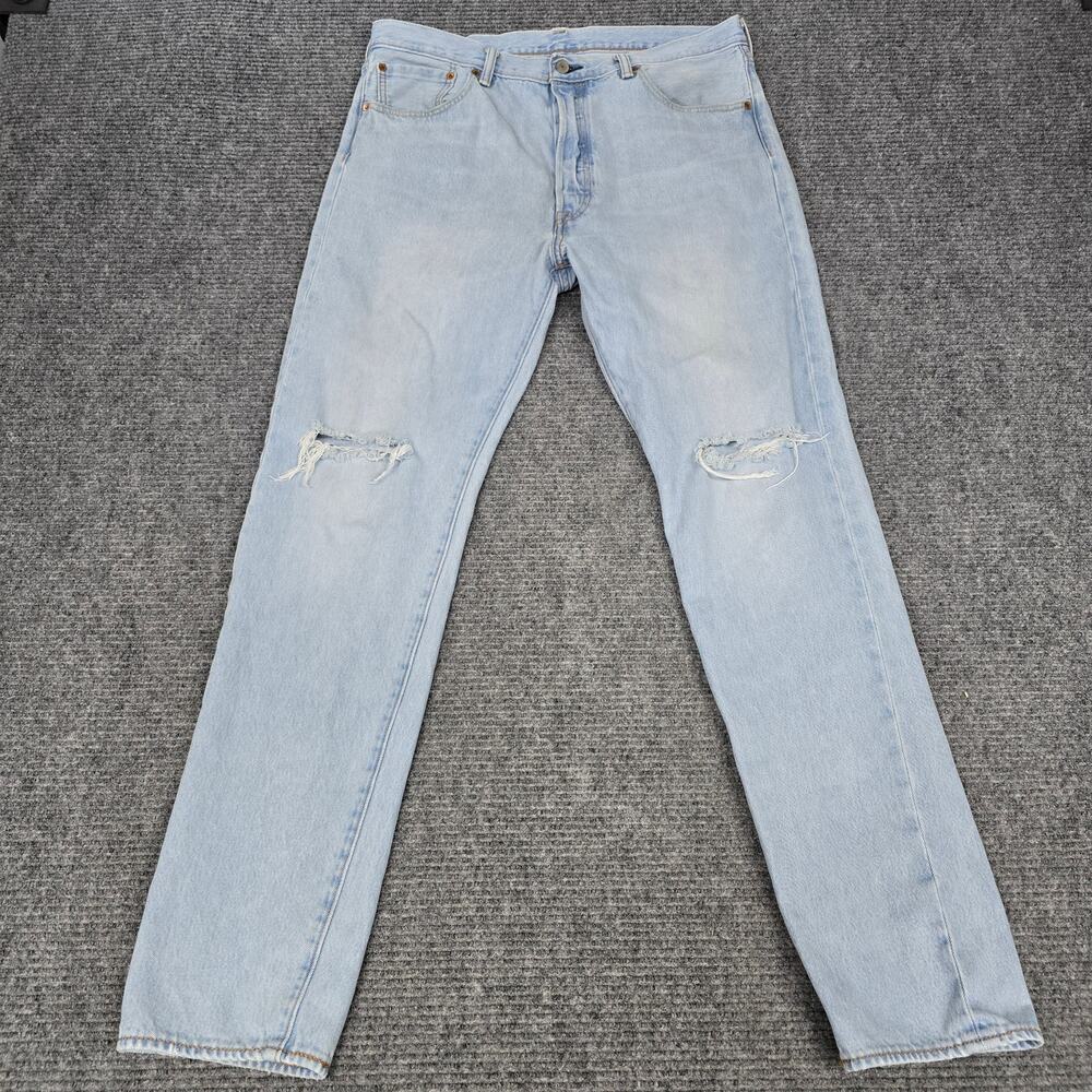 Levi's 501 CT Jeans Mens 36x34 Light Wash Distressed Tapered Button Fly